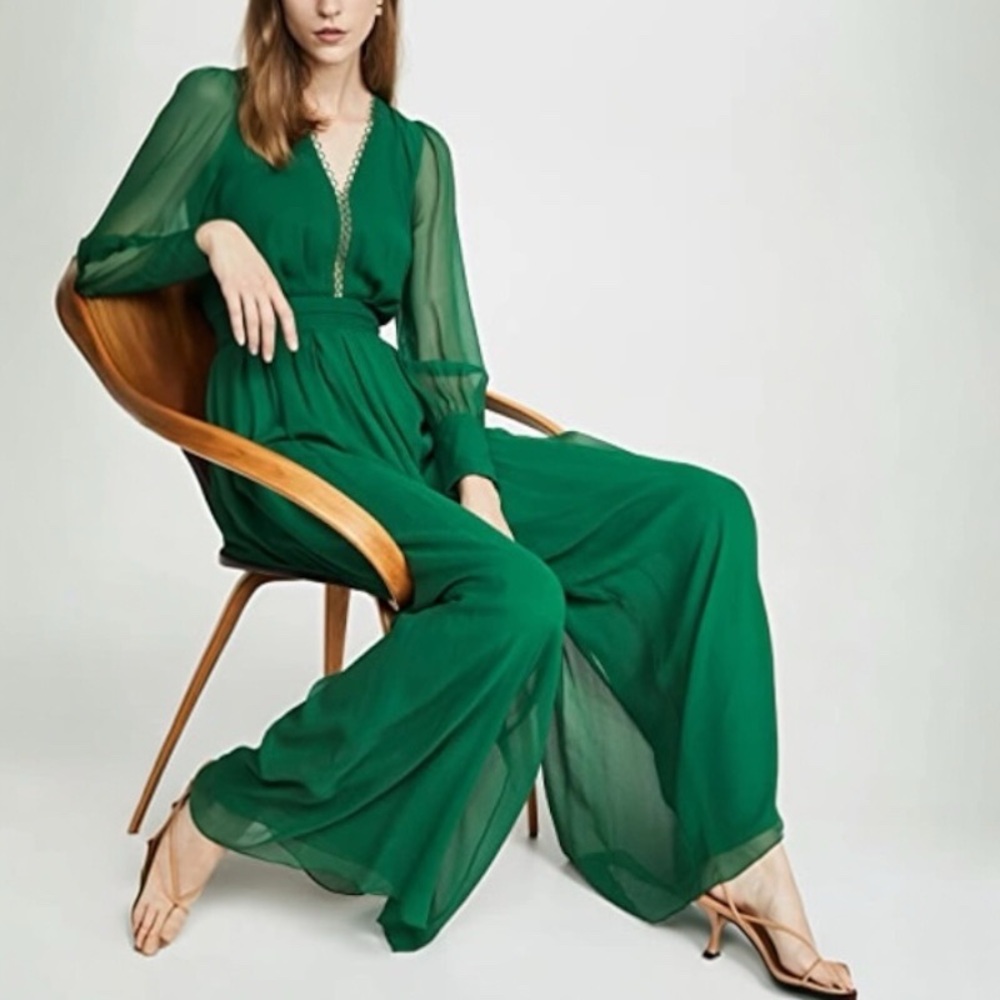 US 2 COSTARELLOS Long Sleeve Silk Chiffon Jumpsuit NWT